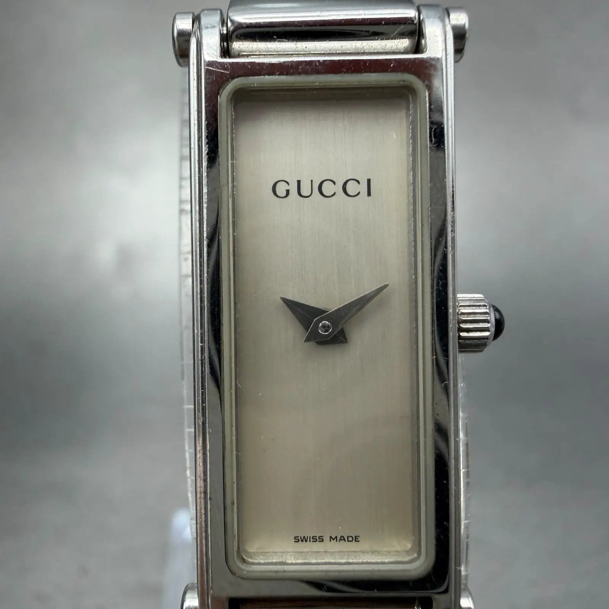 Gucci 1500L Tank Watch Women 12mm Black Dial Steel Rectangle Bangle New batt Box1