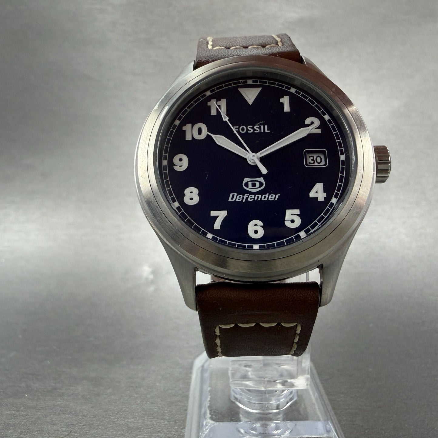 Fossil Defender Watch Men 40mm Blue Dial Steel Date Round DEC1002 New battery5