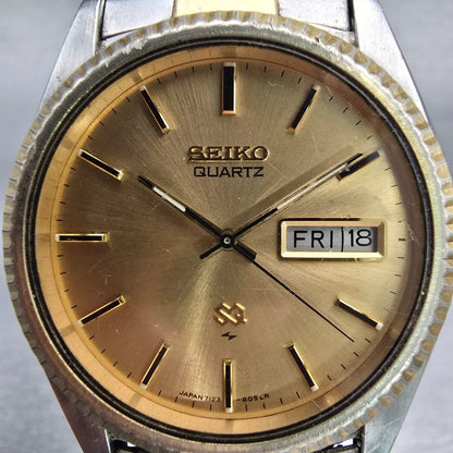 Seiko President Watch Men 36mm Gold Dial Two Tone Daydate 7123-8050 New Battery1