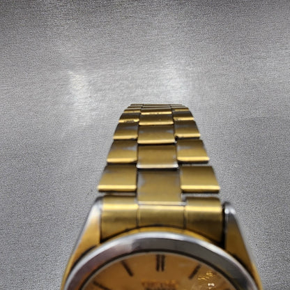 Seiko SQ Watch Men 37mm Gold Dial Gold Tone Daydate 5y23-8189 New Battery