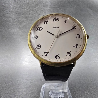 Timex Watch Men 45mm White Dial Gold Tone Round Vintage New Battery5
