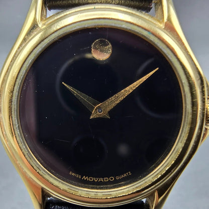 Movado Museum Watch Women 28mm Black Dial Gold Tone Round 87 E4 0823 New Battery1