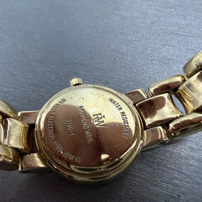 Raymond Weil Watch Women 21mm Gold Dial Gold Plated Diamonds 3740-1 New Battery10