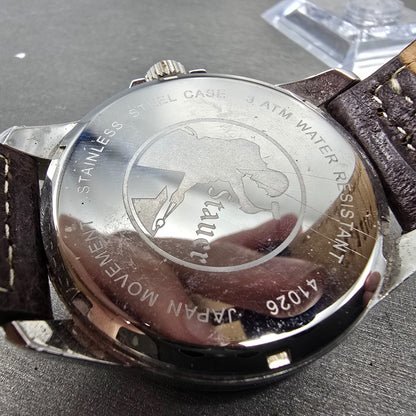 Stauer Midnight Aviator Watch Men 44mm Black Dial Steel 41026 New Battery9