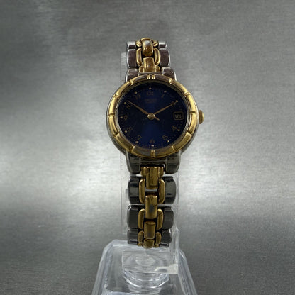 Seiko Watch Women 23mm Blue Dial Two Tone Date Round 7N82-6B79 New Battery5