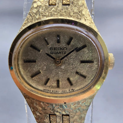 Seiko Watch Women 17mm Gold Dial Gold Tone Oval 2C20-5759 New Battery Vintage1