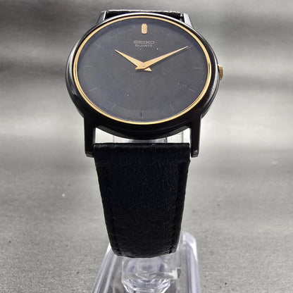 Seiko Watch Men 32mm Black Dial Black Tone Round 7430-7039 New Battery Vintage5