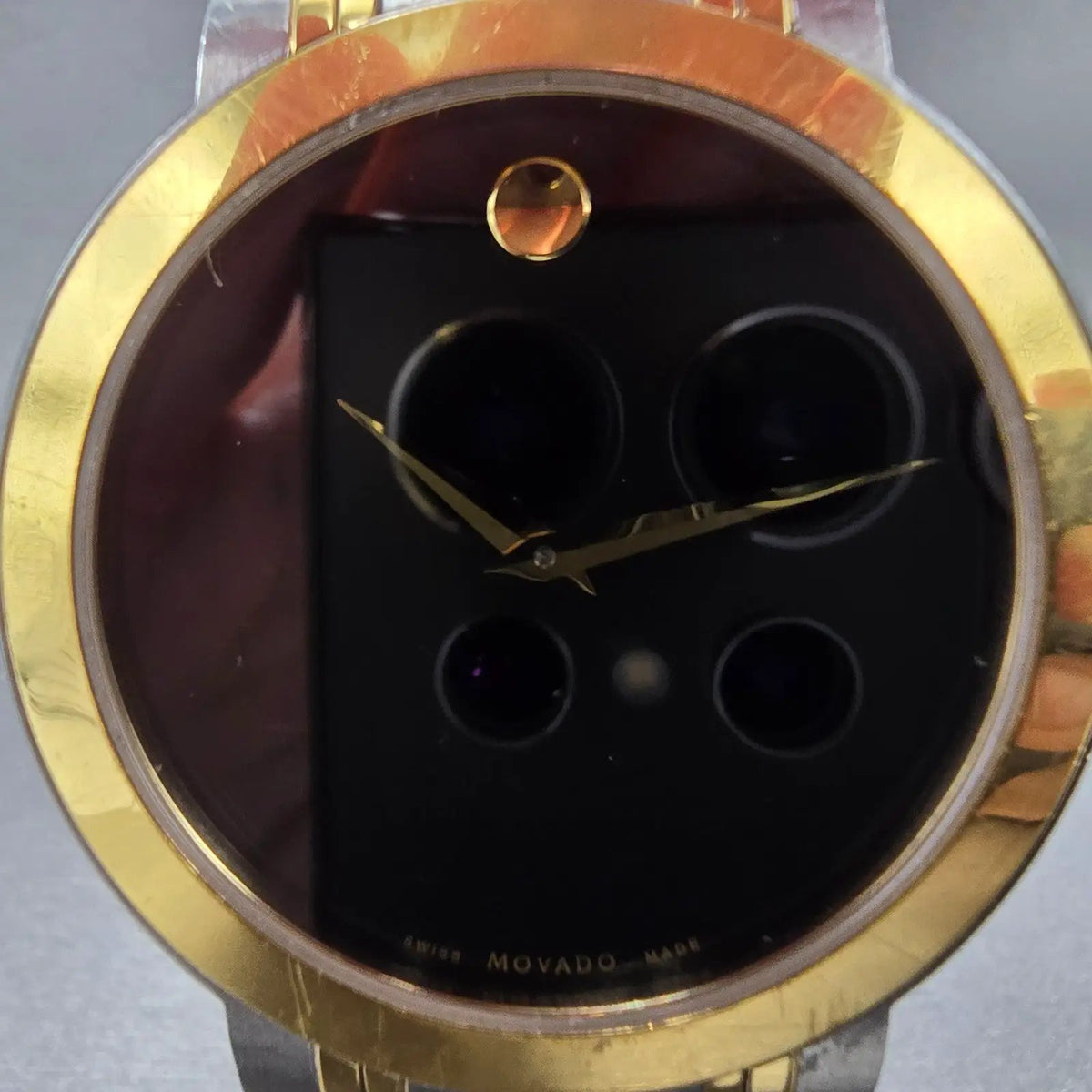 Movado Stiri Watch Men 40mm Black Dial Two Tone Round 0607278 New Battery1