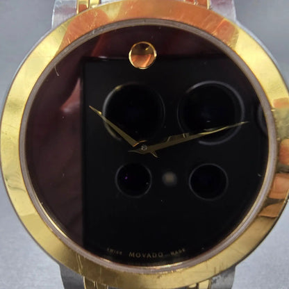 Movado Stiri Watch Men 40mm Black Dial Two Tone Round 0607278 New Battery1
