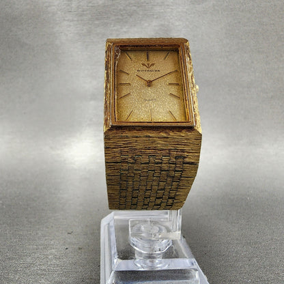 Wittnauer Tank Watch Men 25mm Champagne Dial Gold Tone Rectangle New Battery6