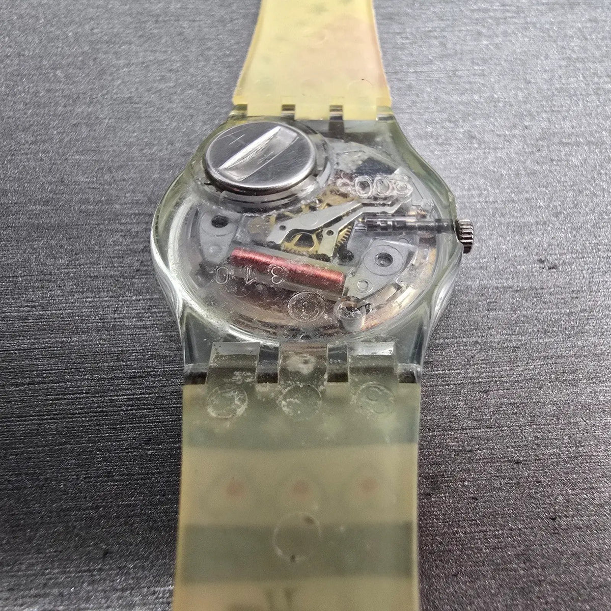 Swatch Kid's Patchwork Watch Women 25mm Silver Dial Clear Case LN141 New Battery14