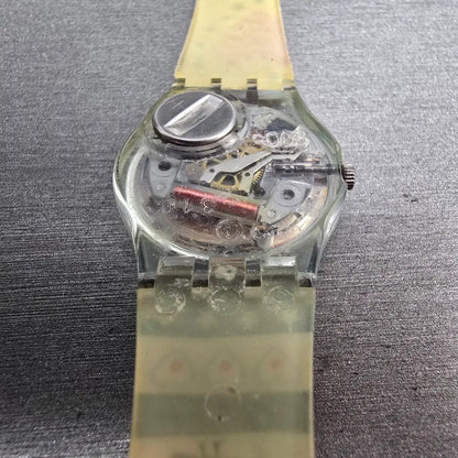 Swatch Kid's Patchwork Watch Women 25mm Silver Dial Clear Case LN141 New Battery14