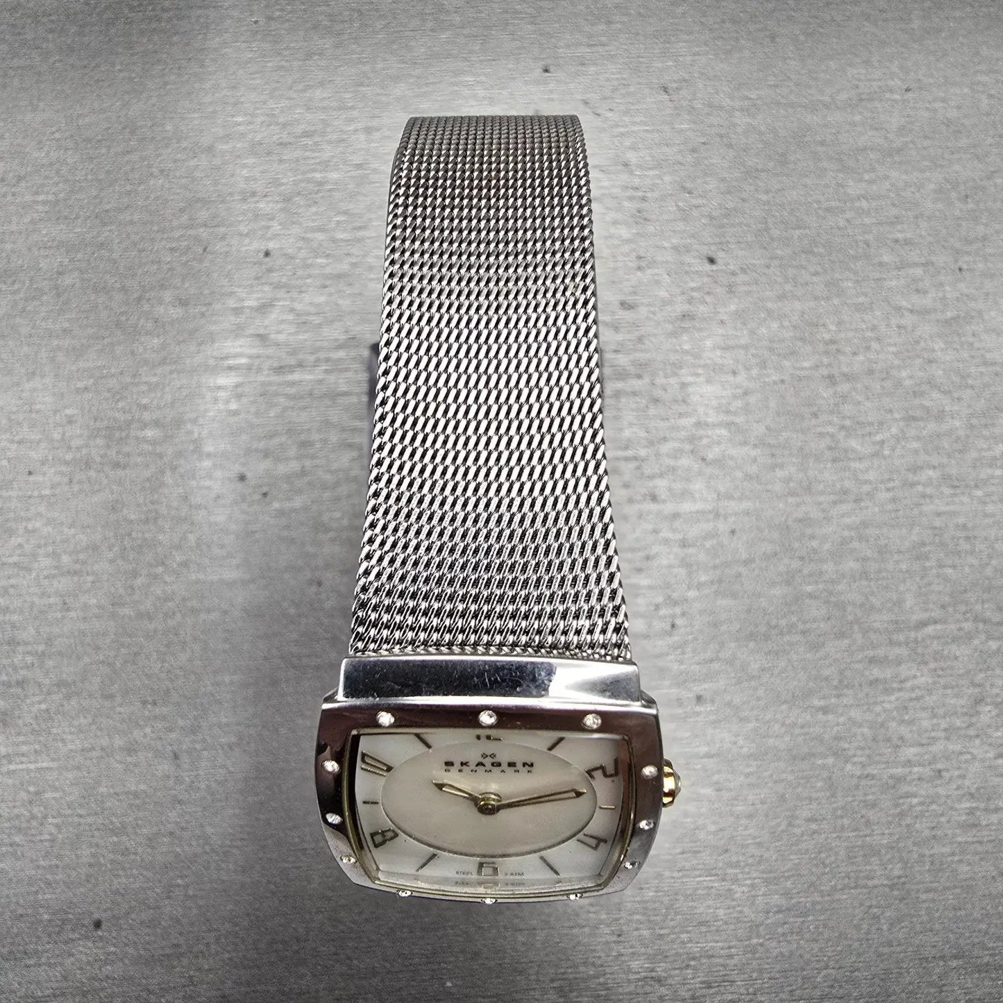 Skagen Watch Women 24mm MOP Dial Silver Tone Rectangle 396XSGS New Battery Mesh4