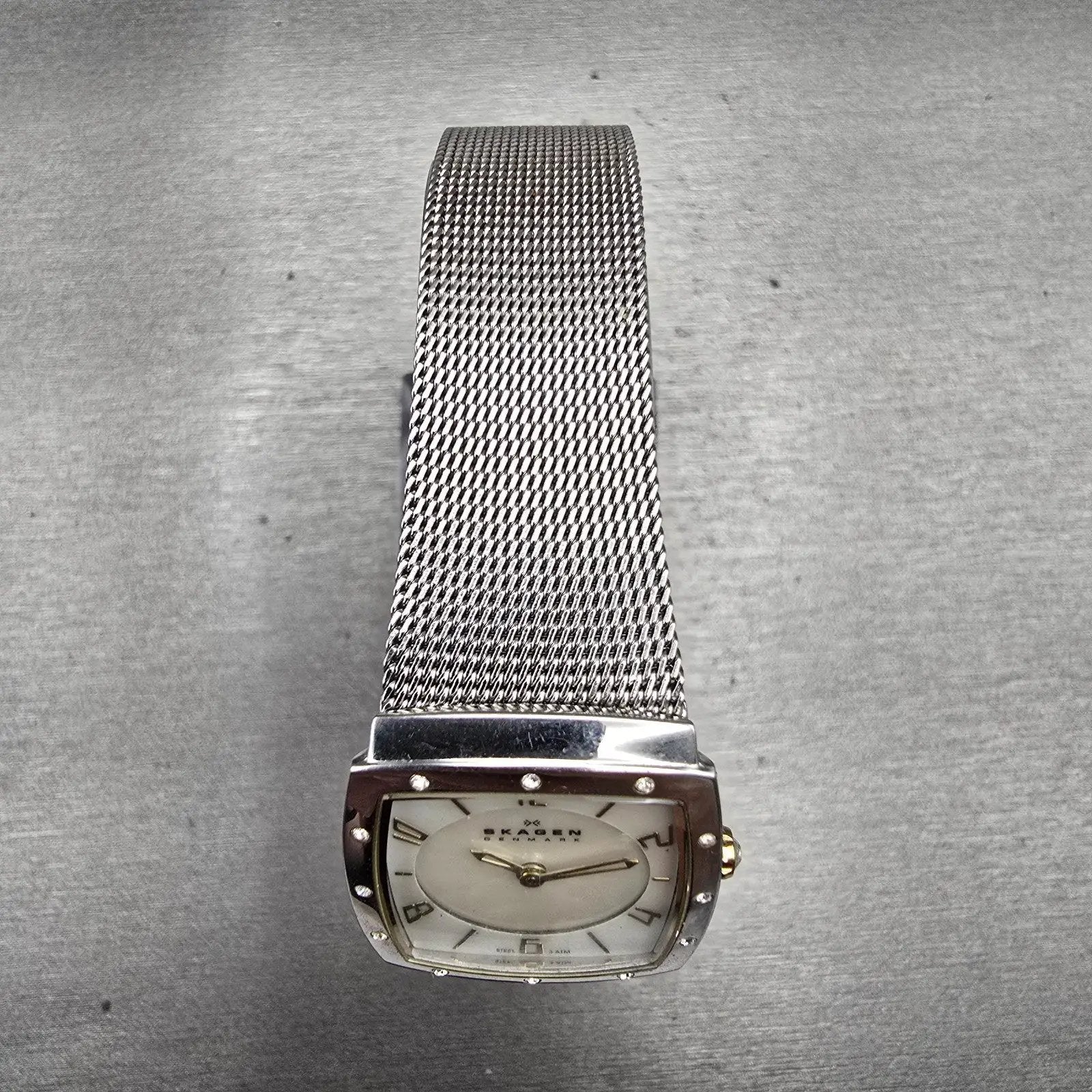 Skagen Watch Women 24mm MOP Dial Silver Tone Rectangle 396XSGS New Battery Mesh4