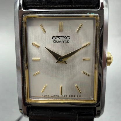 Seiko Tank Watch Women NOS 18mm MOP Dial Black Tone Rectangle 1N00-5C89 New Batt1