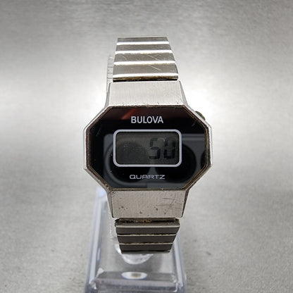 Bulova Digital Watch Women 25mm LCD Blue Dial Silver Tone Octagon New Battery N70