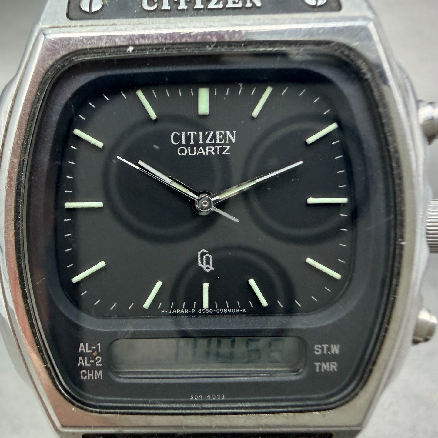 Citizen CQ Analog Digital Watch Men 35mm Black Dial Steel Rectangle New BatteryA1