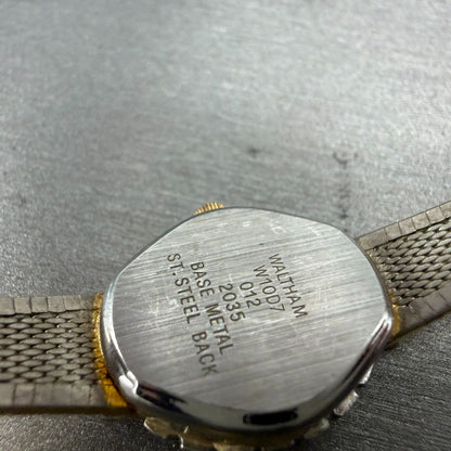Waltham Watch Women 16mm White Dial Gold Tone Oval Diamond Bezel New Battery ABC9