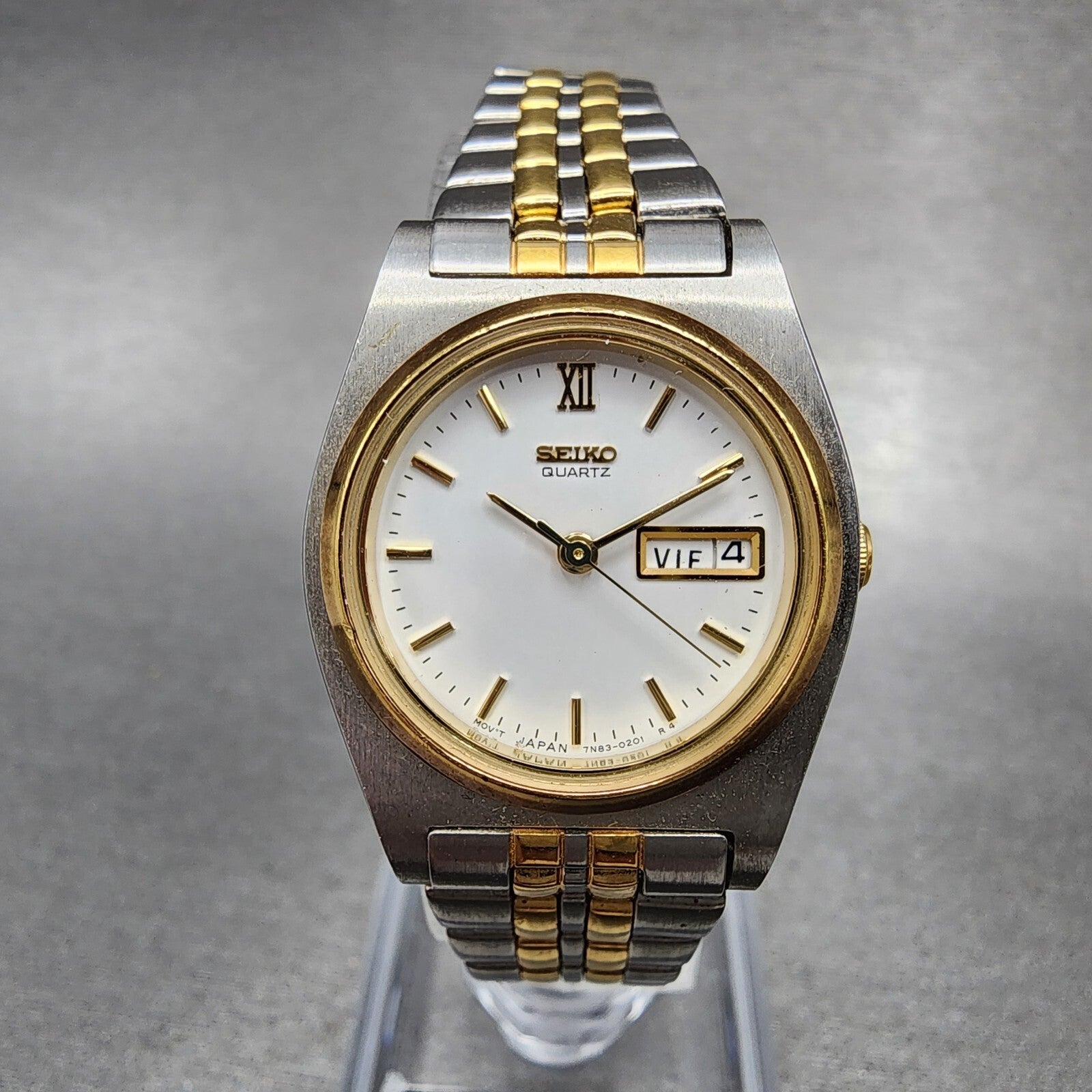 Seiko Watch Women 25mm White Dial Two Tone Daydate READ!!! 7N830081 New Battery0