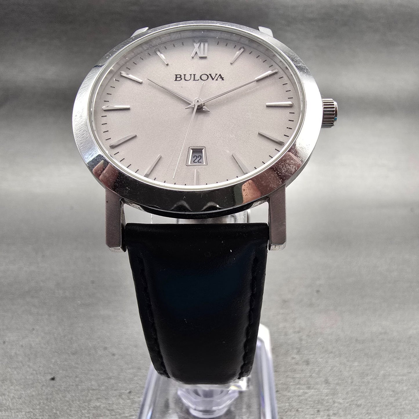 Bulova Watch Men 37mm Silver Dial Silver Tone Date Round 96B217 New Battery5