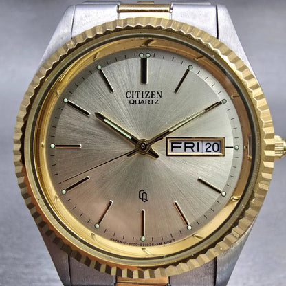 Citizen CQ Watch Men 35mm Champagne Dial Two Tone Daydate 6100-S26569 New Batt1
