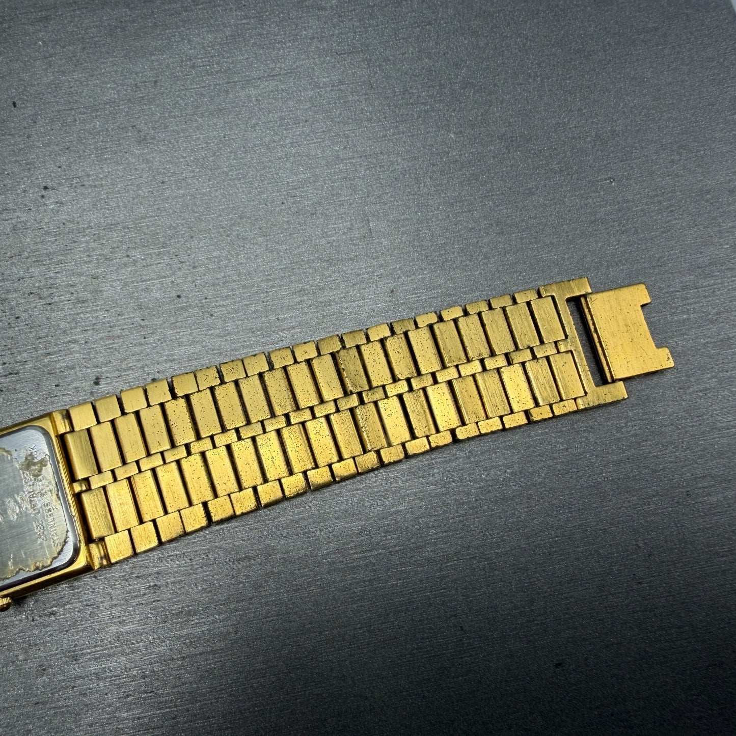 Bulova Tank Watch Men 25mm Black Dial Gold Tone READ!!!! Rectangle 92M51 New Bat8