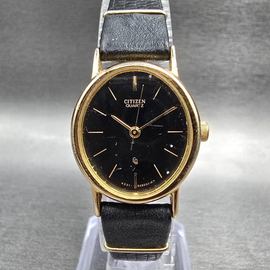 Citizen CQ Watch Women 22mm Black Dial Gold Tone Oval 4031-982568 New Battery 780