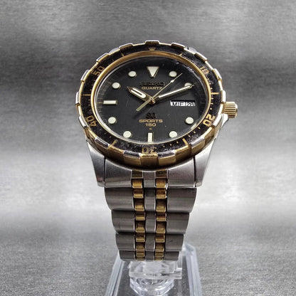 Seiko SQ Sports 150 Diver Watch Men 37mm Black Dial Daydate 5H23-7D19 New Batt5