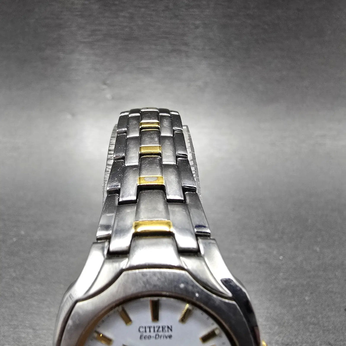 Citizen Eco-Drive Watch Women 25mm White Dial Two Tone Date Round E011 Works4
