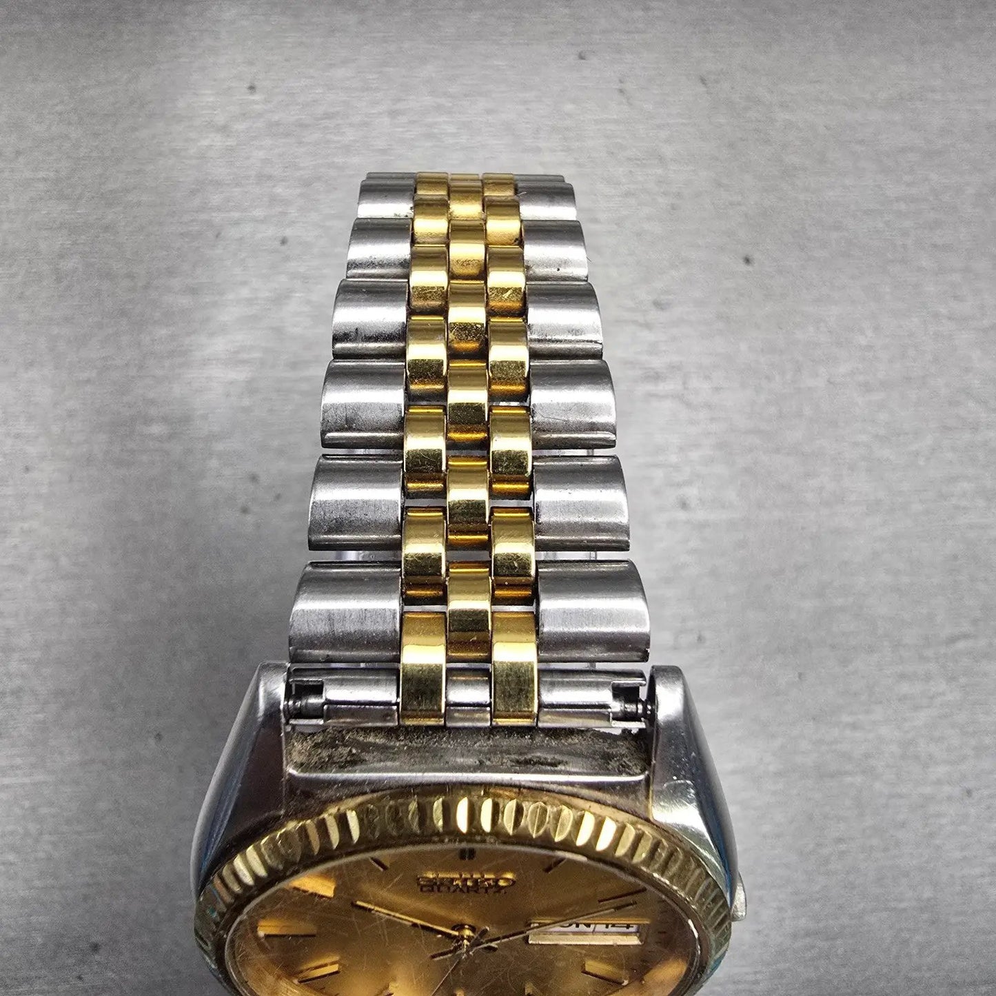 Seiko President Watch Men 35mm Gold Dial Two Tone Daydate 7N43-8111 New Battery4