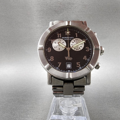 Raymond Weil W1 Chronograph Watch Men 38mm Black Dial Steel Date Round New Batt