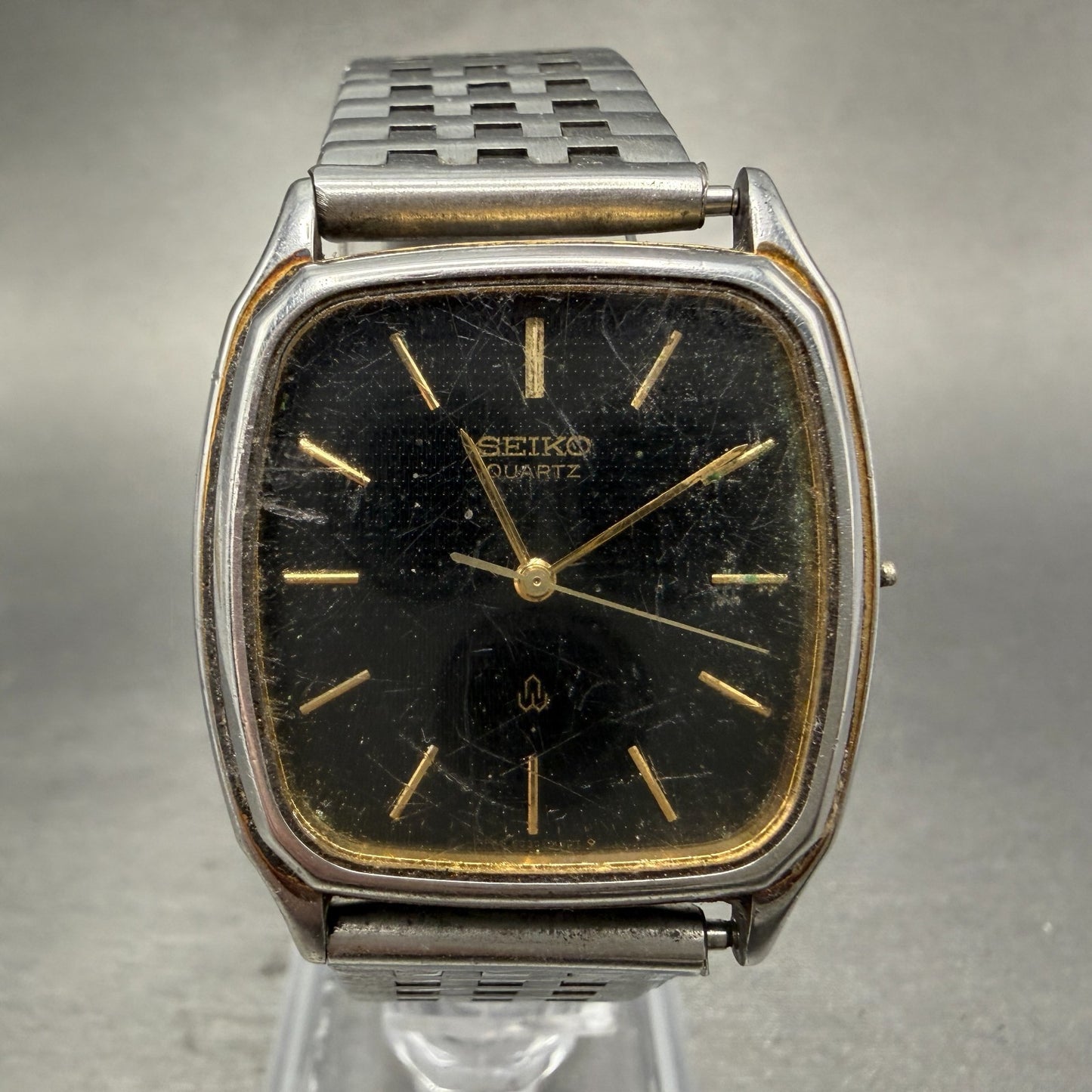 Seiko Tank Watch Men 31mm Black Dial Silver Tone Rectangle 6030-5190 PARTS0