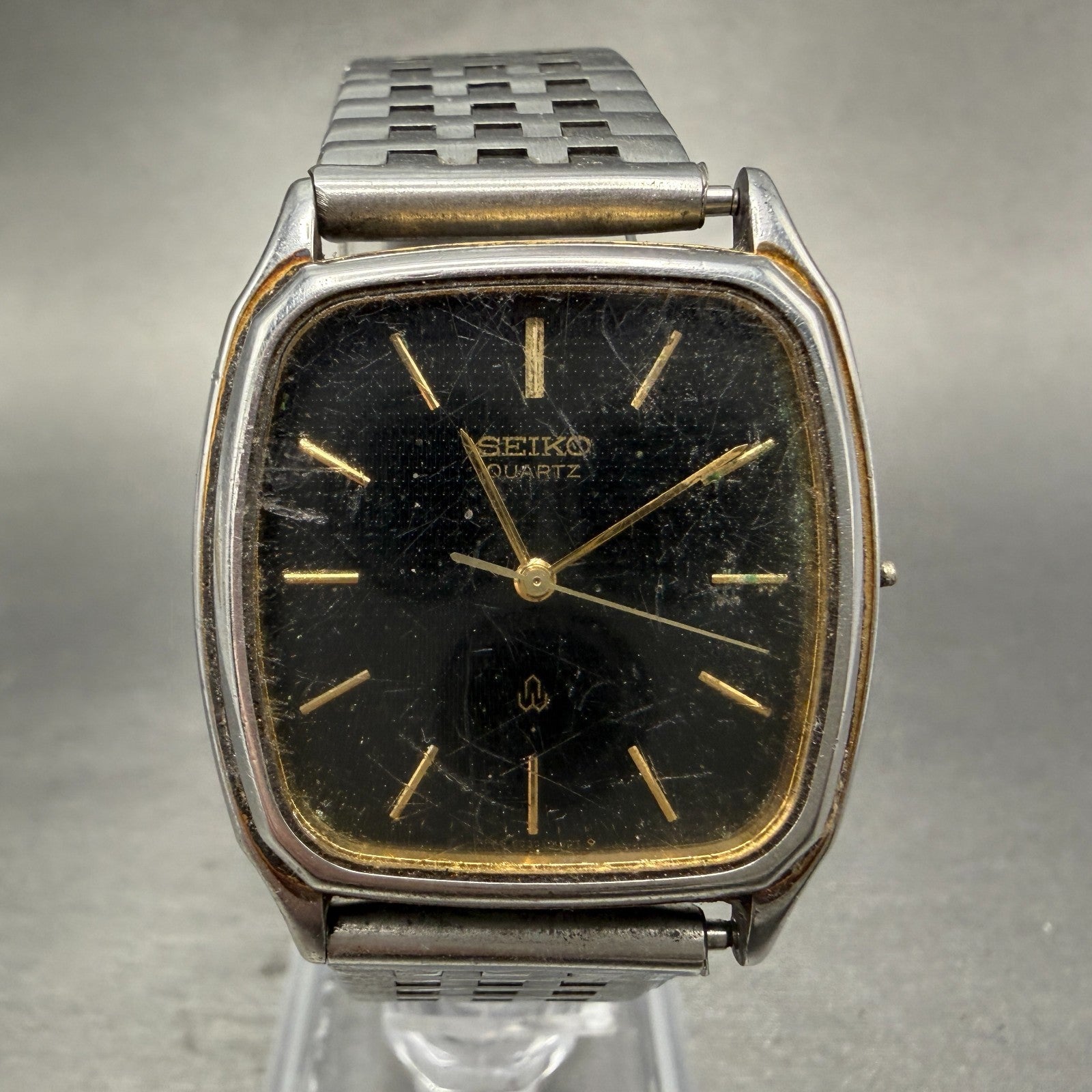 Seiko Tank Watch Men 31mm Black Dial Silver Tone Rectangle 6030-5190 PARTS0