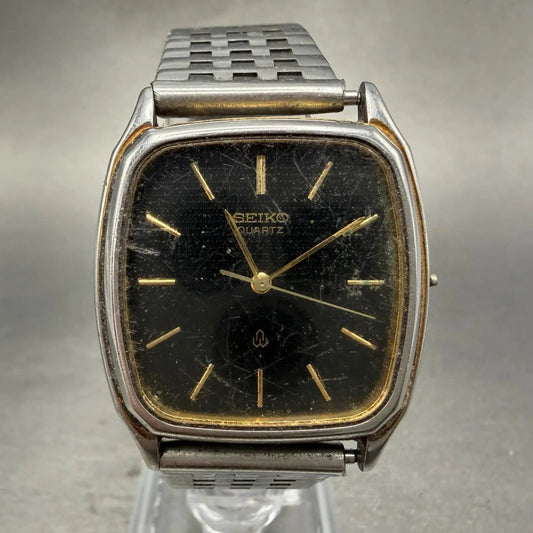 Seiko Tank Watch Men 31mm Black Dial Silver Tone Rectangle 6030-5190 PARTS0