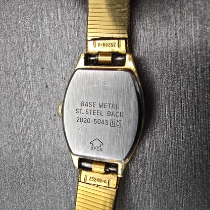 Seiko Watch Women 16mm Gold Dial Gold Tone Rectangle 2B20-5049 New Battery VTG10