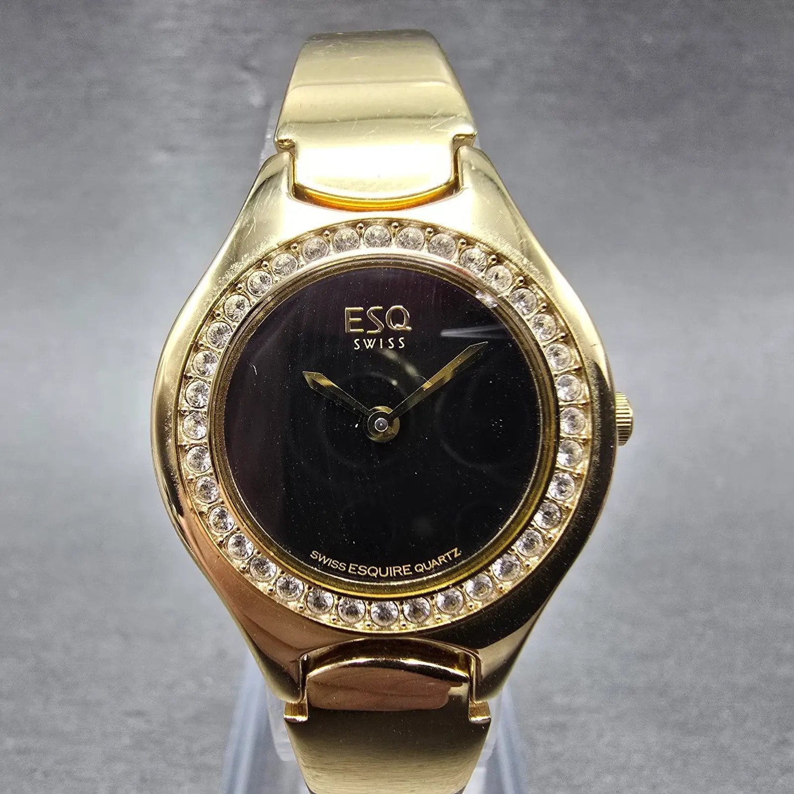 ESQ Watch Women 25mm Black Dial Gold Tone Round 100564 New Battery Crystals0