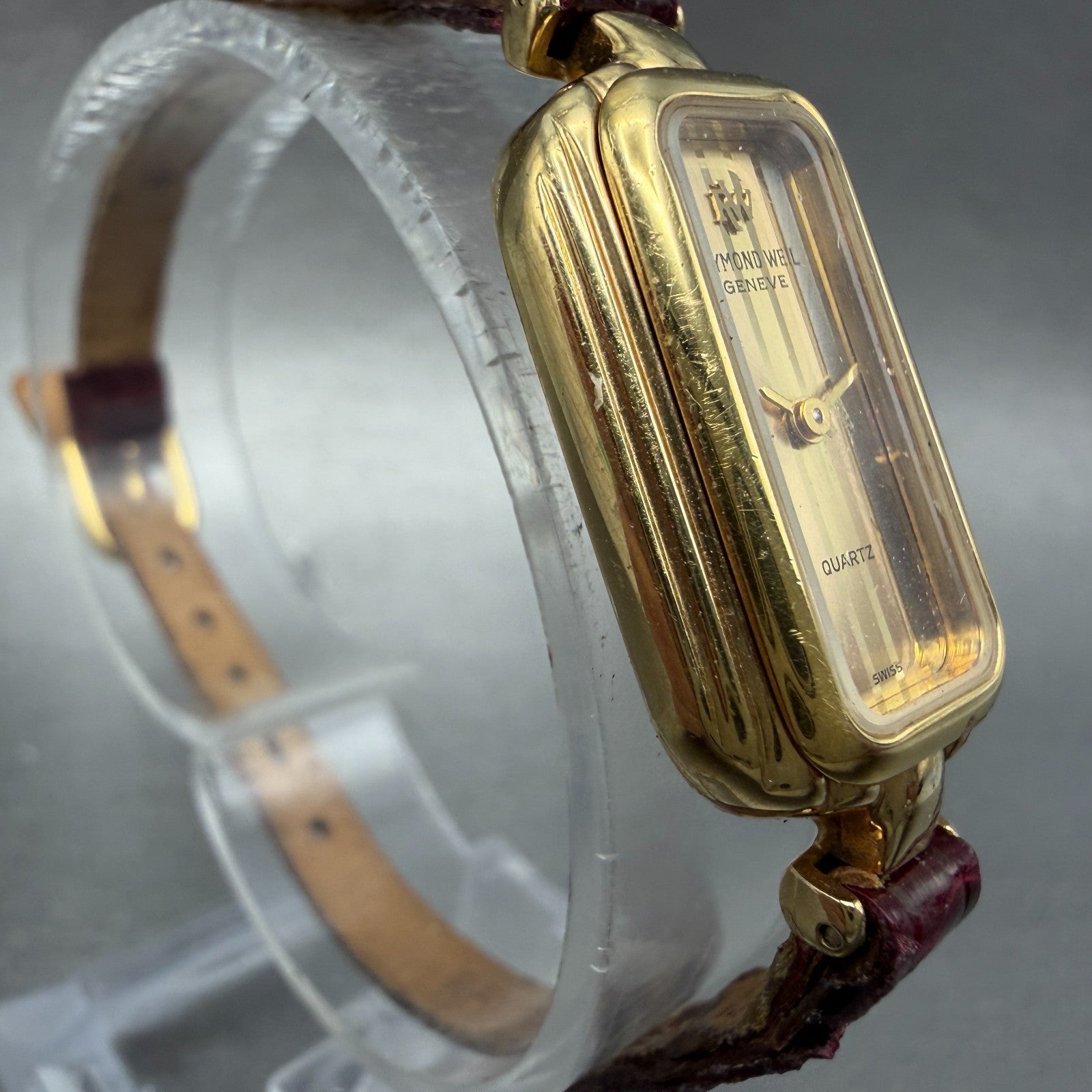 Raymond Weil Watch Women 18mm Gold Dial Gold Plated Rectangle 320 New Battery3