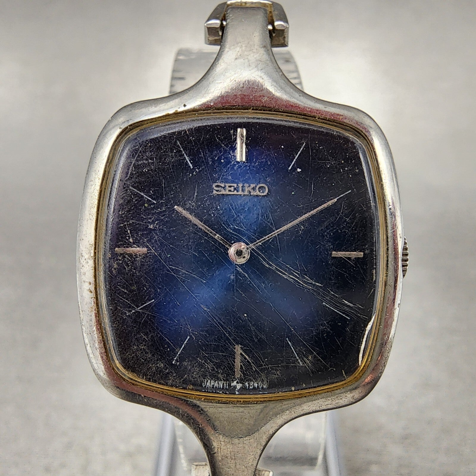 VTG Seiko Watch Women 27mm Blue Dial Rectangle Silver Tone 118339 PARTS2