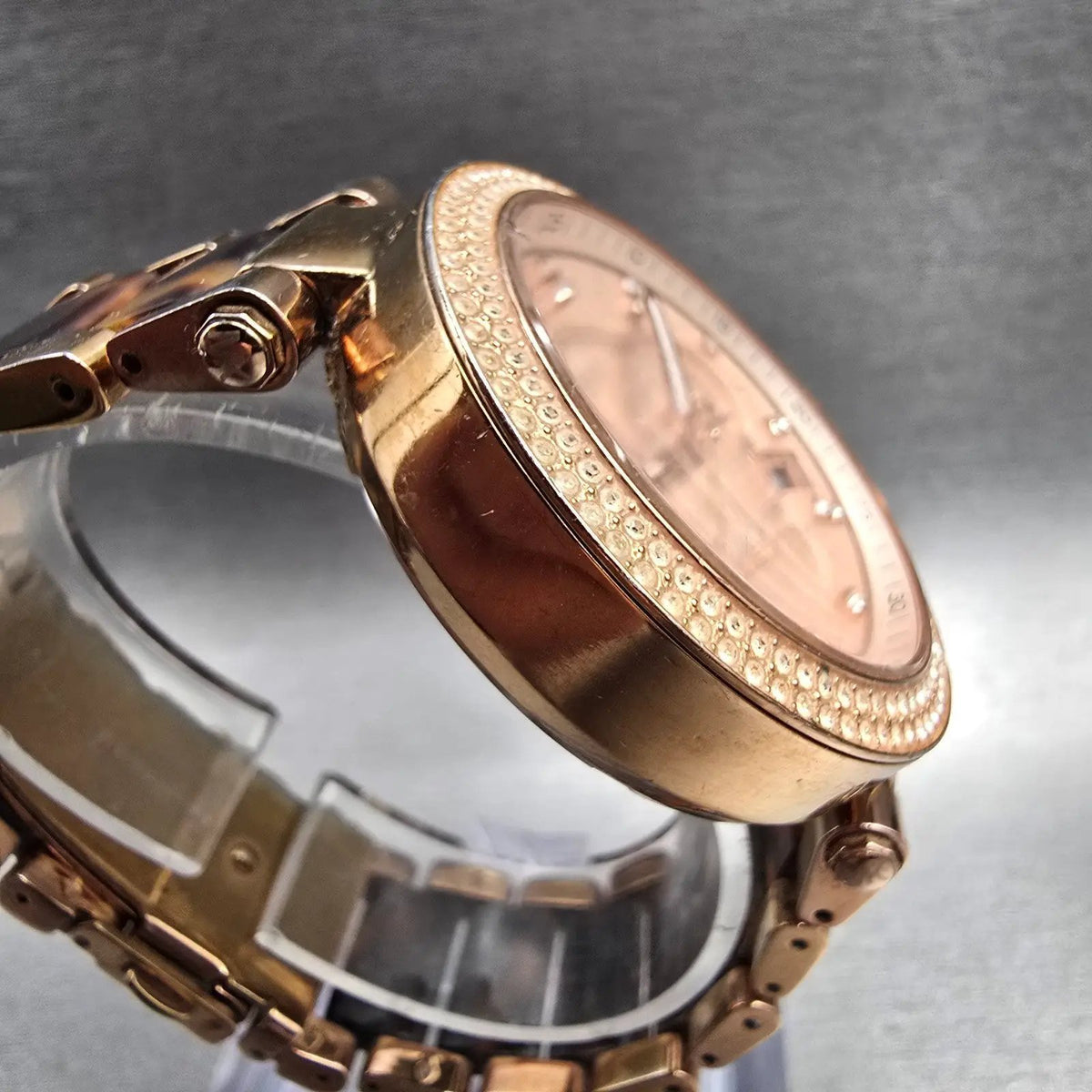 Michael Kors Parker Watch Women 39mm Rose Gold Chrono Gemmed MK5538 New Battery3