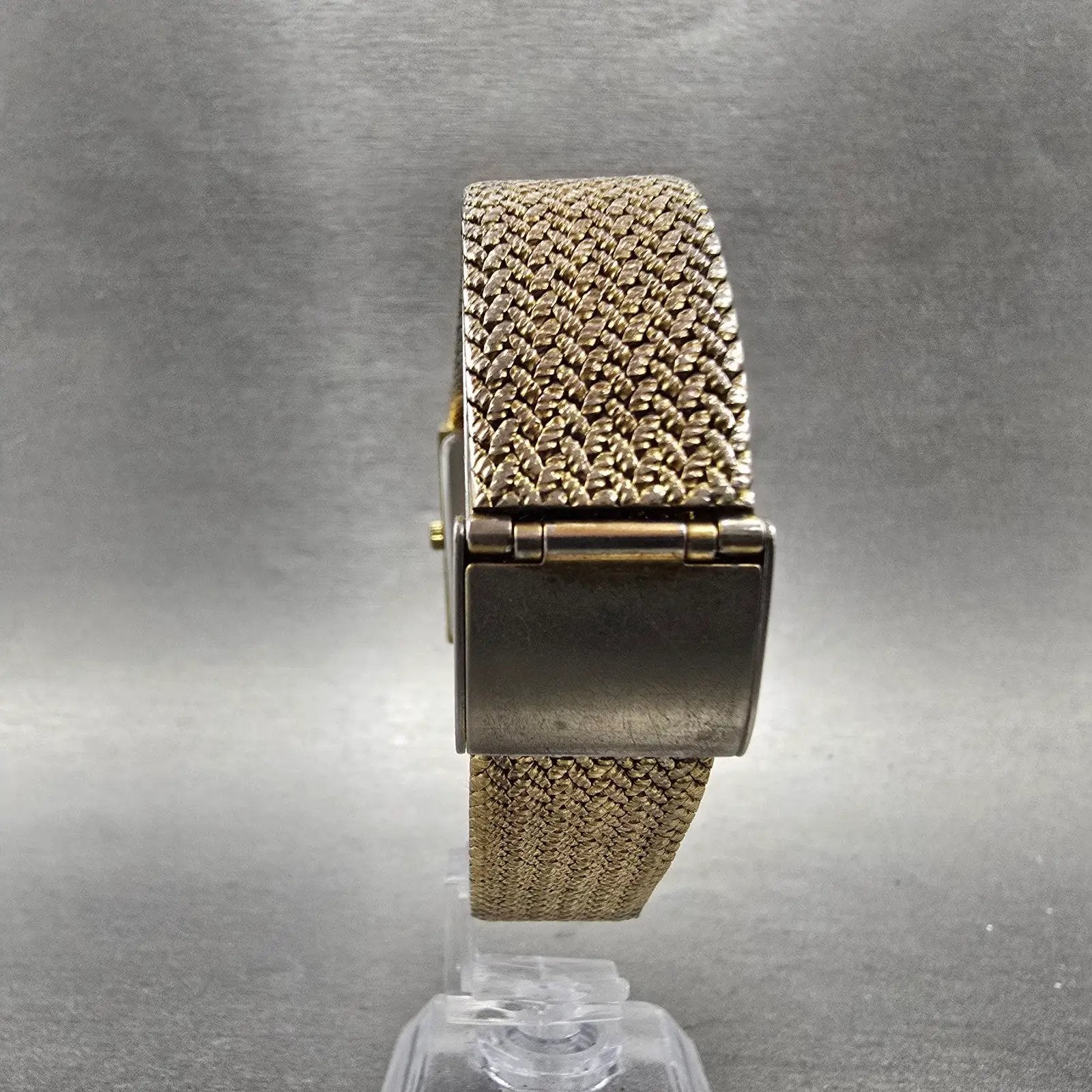 Elgin Tank Watch Men 23mm Champagne Dial Gold Rectangle Mesh Band New battery7