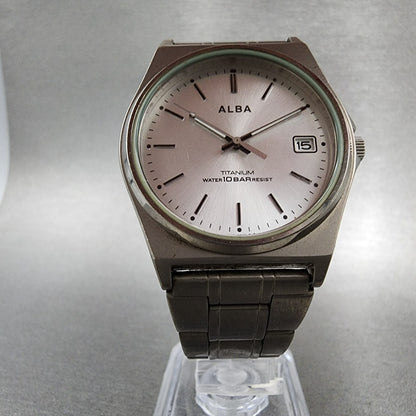 Seiko Alba Titanium Watch Men 35mm Silver Dial Date VX42-0AE0 New Battery
