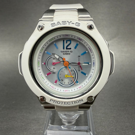 Casio BabyG Watch Women 41mm Silver Dial White Tone Round Solar BGA1400 Works0