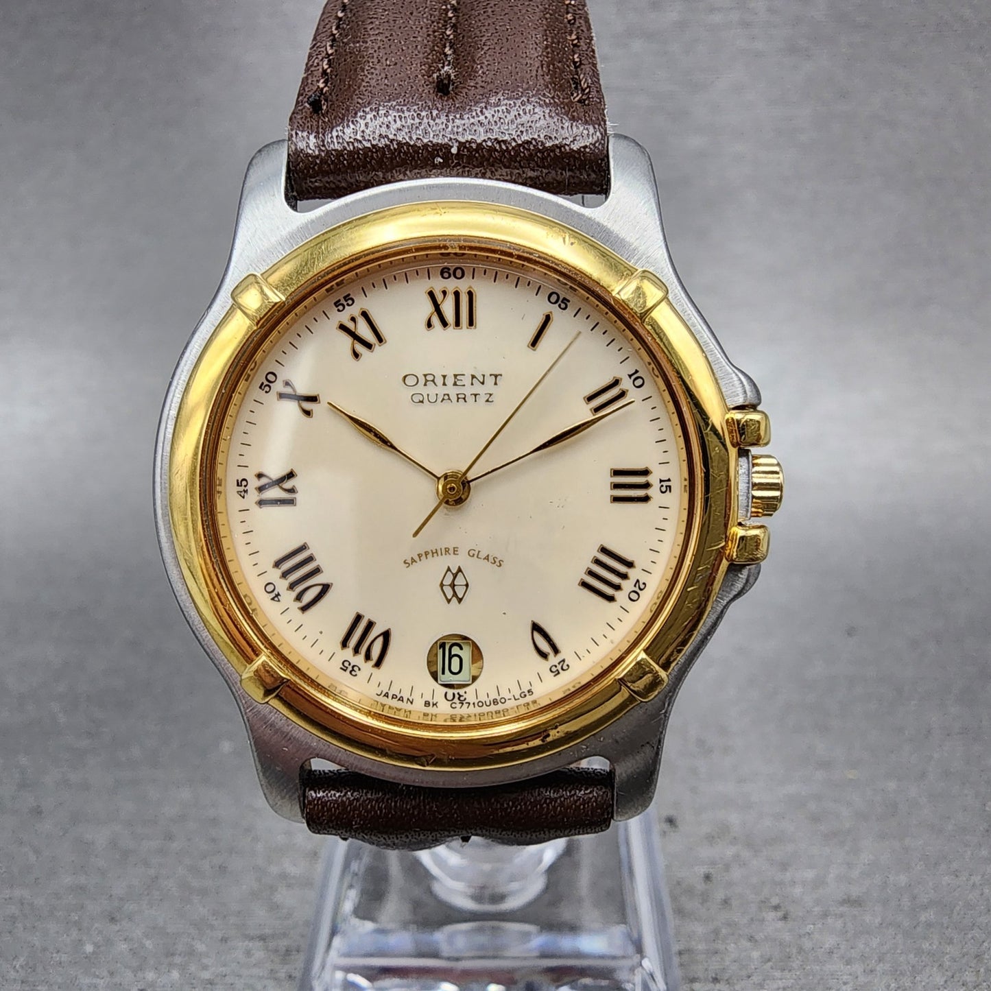 Orient Watch Men 33mm White Dial Two Tone Date Round Roman Numerals New Battery0