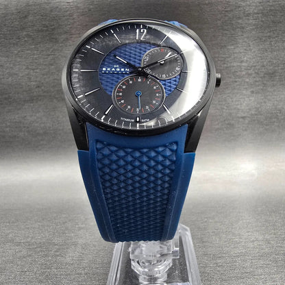 Skagen Watch Men 42mm Black Blue Dial Titanium Date Round 435XXLTNRN New Battery5