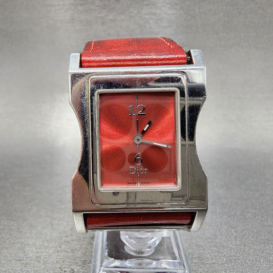 Christian Dior 47 Watch Women 30mm Red Dial Stainless Steel Swiss new Battery