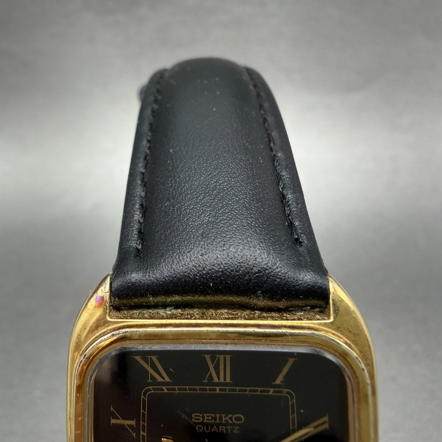 Seiko Watch Men 28mm Black Dial Gold Tone Rectangle 9021-5170 New Battery VTG4