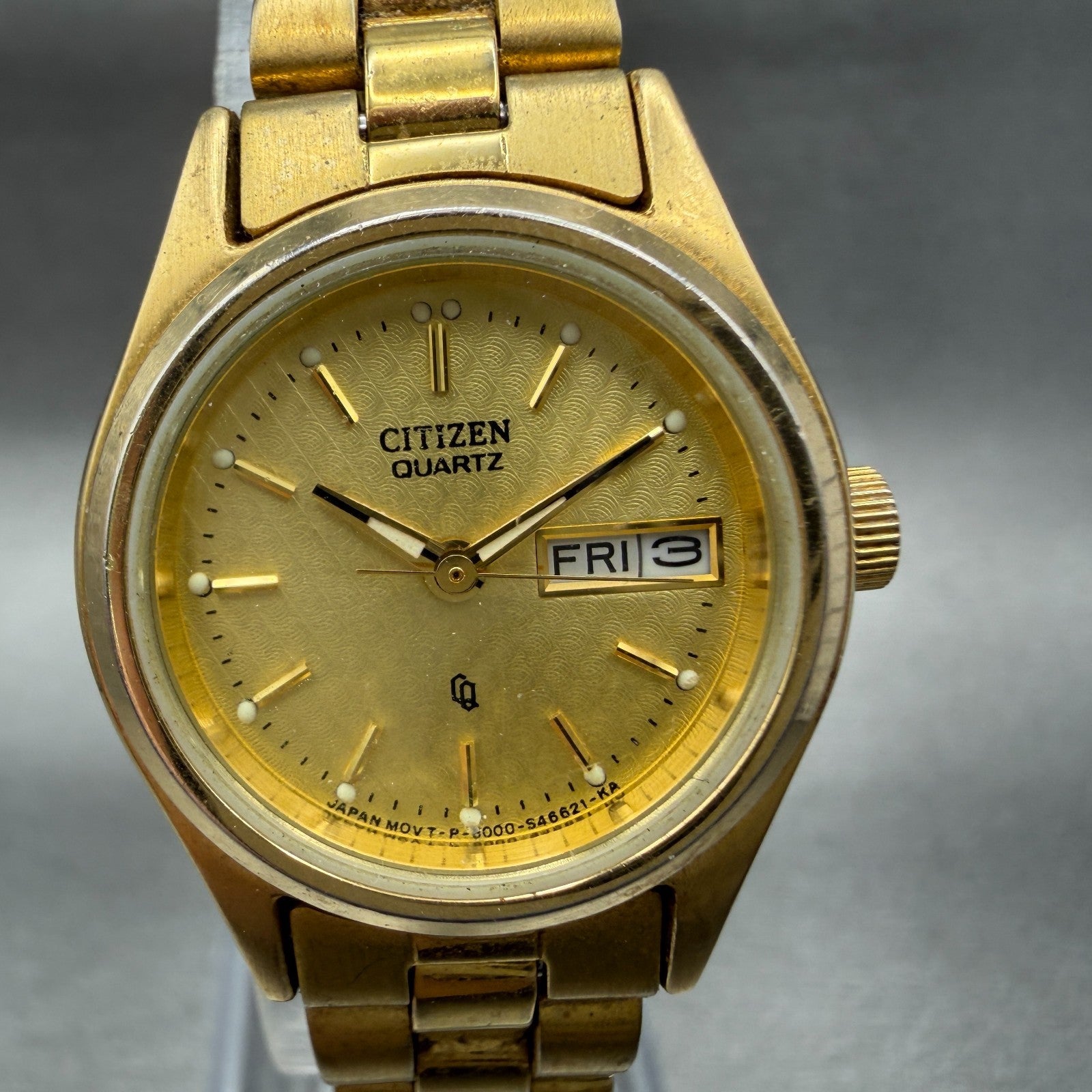 Citizen CQ Watch Women 24mm Champagne Dial Gold Tone Daydate 6000-K04051 NewBatt1