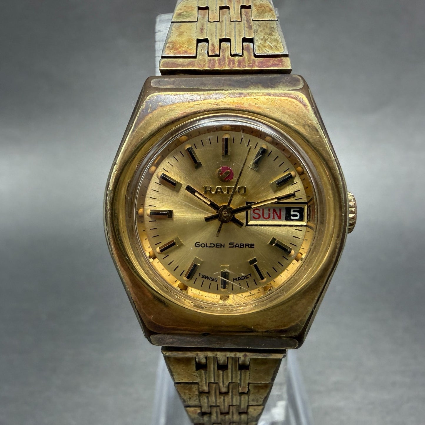 Rado Golden Sabre Watch Women 24mm Gold Dial Gold Tone Daydate Round Runs VTG0