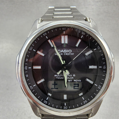 Casio Wave Ceptor  WVAM630 Watch Men 42mm Black Dial Steel Analog Digital Solar2