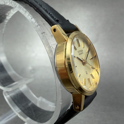 Citizen CQ Watch Women 20mm Champagne Dial Gold Tone Round 4-105923 New Battery3